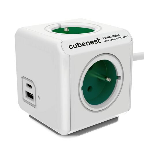 Cubenest PowerCube Extended USB A+C PD 20 W 1,5 m zelená